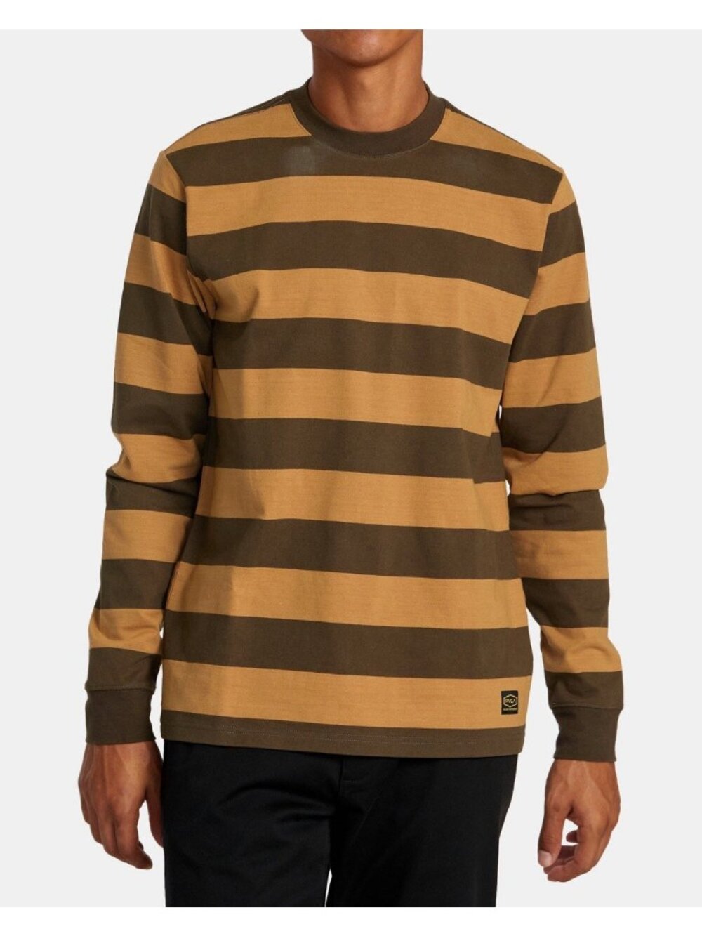$60 RVCA Men’s Chainmail Stripe Long Sleeves T-Shirt In Camel Size XL